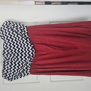 Red and Blue Chevron Strapless Dress
